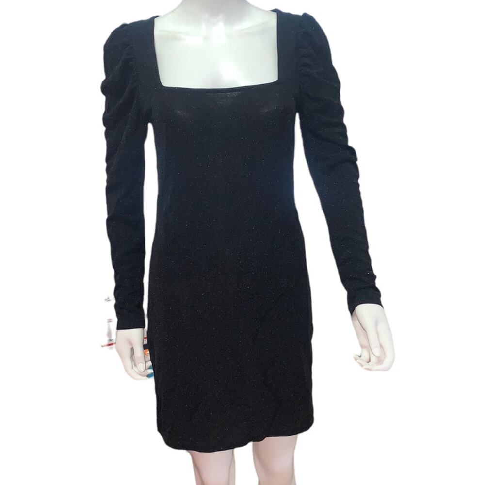 Divided By H&M Black Sparkly Puff Sleeve Glitter Bodycon knee Length Dress L